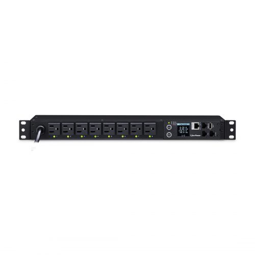 Cyber Power PDU41001 Single Phase 100120 VAC 15A Switched PDU8 Outlets, 12 ft, NEMA 5-15P, Horizontal, 1U, SNMP, LCD,  Warranty PDU41001