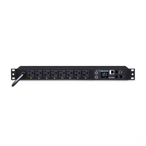 Cyber Power PDU41002 Single Phase 100120 VAC 20A Switched PDU8 Outlets, 12 ft, NEMA L5-20P (5-20P Adapter), Horizontal, 1U, SNMP, LCD, … PDU41002