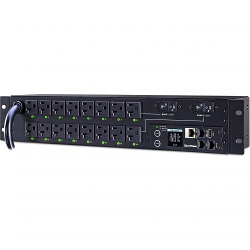 Cyber Power PDU41003 Single Phase 100120 VAC 30A Switched PDU16 Outlets, 12 ft, NEMA L5-30P, Horizontal, 2U, SNMP,  Warranty PDU41003