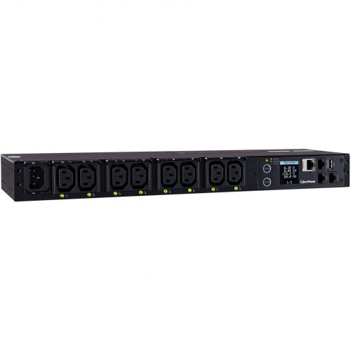 Cyber Power PDU41004 Single Phase 100240 VAC 15A Switched PDU8 Outlets, 10 ft, IEC-320 C14, Horizontal, 1U, SNMP, LCD,  Warranty PDU41004