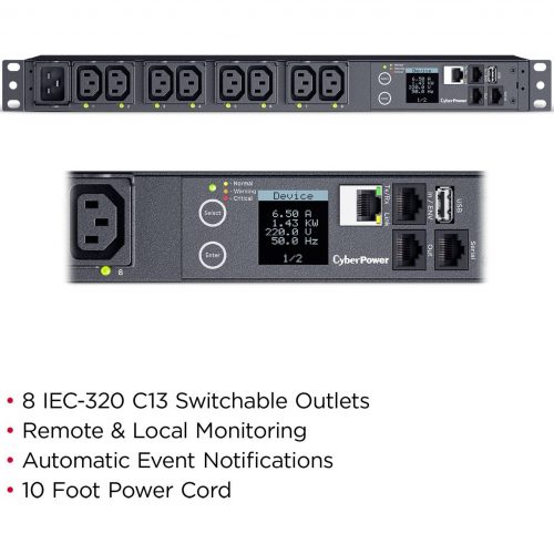 CyberPower PDU41005 Single Phase Switched PDU – 8 Outlets 10 ft