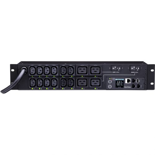 Cyber Power PDU41008 Single Phase 200240 VAC 30A Switched PDU16 Outlets, 12 ft, NEMA L6-30P, Horizontal, 2U, SNMP,  Warranty PDU41008