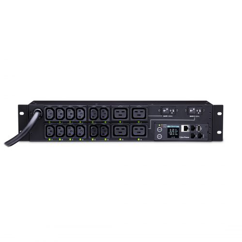 Cyber Power PDU41008 Single Phase 200240 VAC 30A Switched PDU16 Outlets, 12 ft, NEMA L6-30P, Horizontal, 2U, SNMP,  Warranty PDU41008