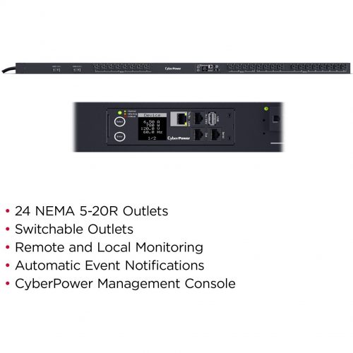 Cyber Power 24-Outlets PDUSwitchedNEMA L5-30P24 x NEMA 5-20RNetwork (RJ-45)0UVerticalRack-mountable PDU41102