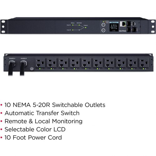 CyberPower PDU44002 Switched ATS PDU – 10-Outlets 120V AC