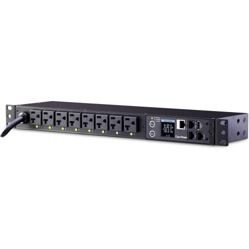 Cyber Power PDU81002 100120 VAC 20A Switched Metered-by-Outlet PDU8 Outlets, 12 ft, NEMA L5-20P (5-20P Adapter), Horizontal, 1U, LCD, … PDU81002