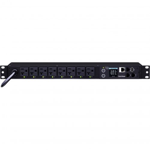 Cyber Power PDU81002 100120 VAC 20A Switched Metered-by-Outlet PDU8 Outlets, 12 ft, NEMA L5-20P (5-20P Adapter), Horizontal, 1U, LCD, … PDU81002
