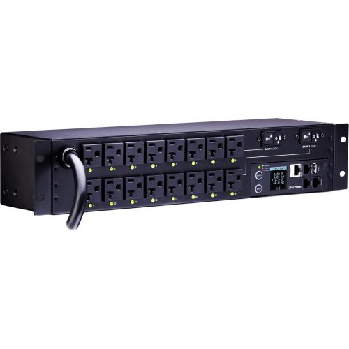 Cyber Power PDU81003 100120 VAC 30A Switched Metered-by-Outlet PDU16 Outlets, 12 ft, NEMA L5-30P, Horizontal, 2U, LCD,  Warranty PDU81003