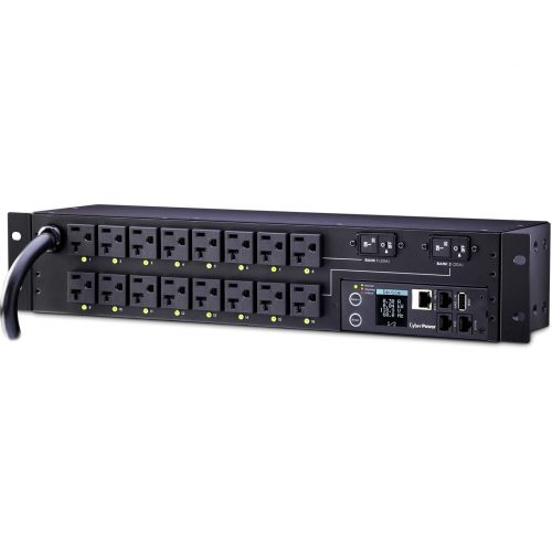 Cyber Power PDU81003 100120 VAC 30A Switched Metered-by-Outlet PDU16 Outlets, 12 ft, NEMA L5-30P, Horizontal, 2U, LCD,  Warranty PDU81003