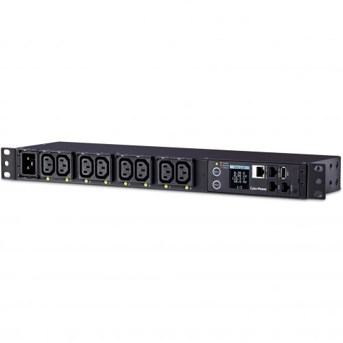 Cyber Power PDU81006 100120 VAC 20A Switched Metered-by-Outlet PDU8 Outlets, 10 ft, NEMA L6-20P, Horizontal, 1U, LCD,  Warranty PDU81006