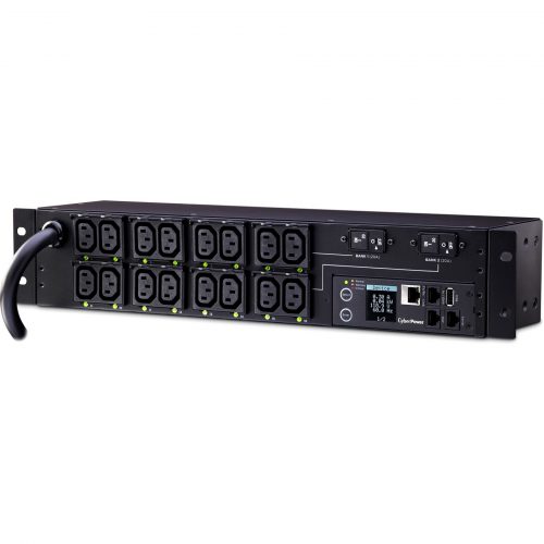 Cyber Power PDU81007 200240 VAC 30A Switched Metered-by-Outlet PDU16 Outlets, 12 ft, NEMA L6-30P, Horizontal, 2U, LCD,  Warranty PDU81007