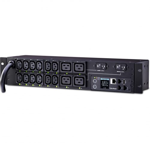 Cyber Power PDU81008 200240 VAC 30A Switched Metered-by-Outlet PDU16 Outlets, 12 ft, NEMA L6-30P, Horizontal, 2U, LCD,  Warranty PDU81008