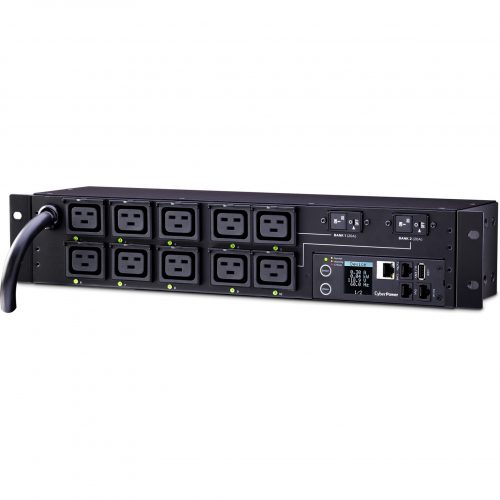 Cyber Power PDU81009 200240 VAC 30A Switched Metered-by-Outlet PDU10 Outlets, 12 ft, NEMA L6-30P, Horizontal, 2U, LCD,  Warranty PDU81009
