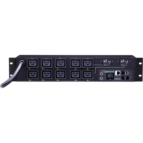Cyber Power PDU81009 200240 VAC 30A Switched Metered-by-Outlet PDU10 Outlets, 12 ft, NEMA L6-30P, Horizontal, 2U, LCD,  Warranty PDU81009