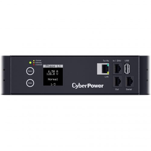 Cyber Power PDU83102 3 Phase 200240 VAC 20A Switched Metered-by-Outlet PDU30 Outlets, 10 ft, NEMA L21-20P, Vertical, 0U, LCD,  Warranty PDU83102