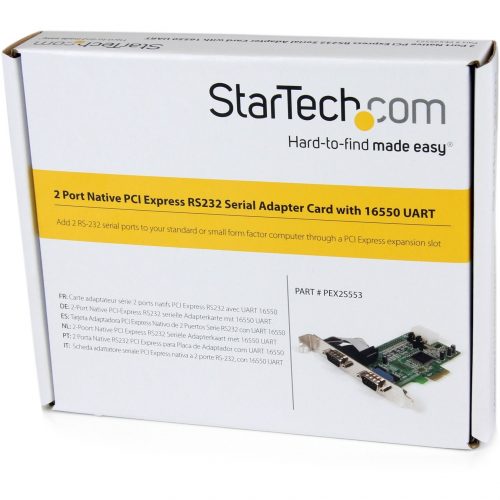 Startech .com 2 Port PCIe Serial Adapter Card with 16550Add 2 RS-232 serial ports to your standard or small form factor computer through a PC… PEX2S553
