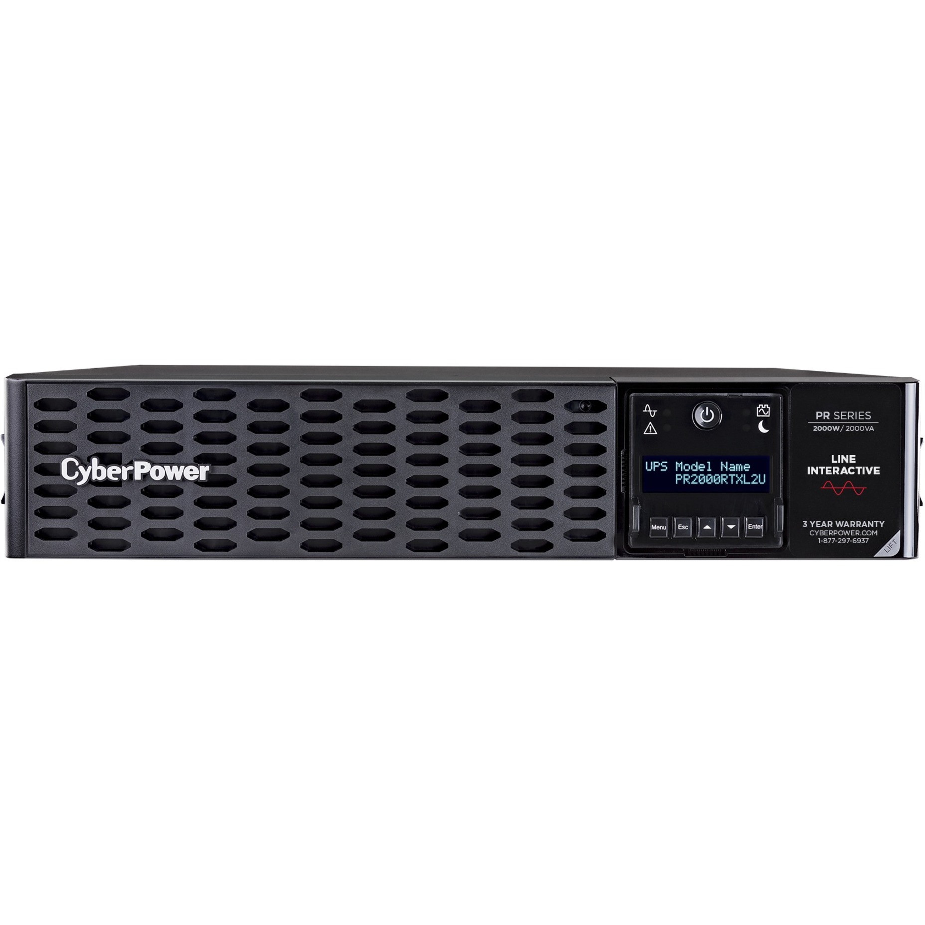 Cyber Power PR2000RTXL2UTAA TAA Compliant UPS Systems2000VA/2000W, 120 VAC, NEMA 5-20P, 2U, Rack / Tower, Sine Wave, 8 Outlets, LCD, P… PR2000RTXL2UTAA