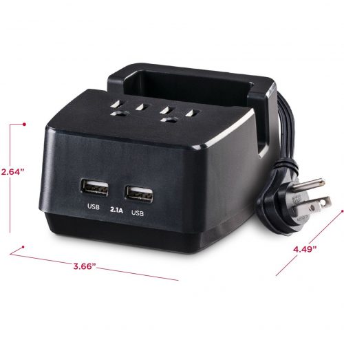 Cyber Power PS205U  Stations 2 Outlet  Station5 ft, NEMA 5-15P Plug Type, 22.1 Amps (Shared) USB, Black,  Warranty PS205U