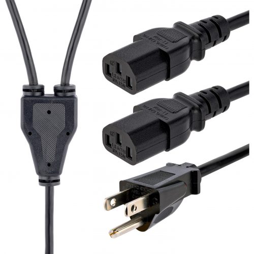 Startech .com 10ft (3m) Computer Power Y Cord, NEMA 5-15P to C13, 10A 125V, 18AWG, Black Replacement PC Power Cord, TV/Monitor Power Cable10… PXT101Y10