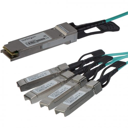 Startech .com Cisco QSFP-4X10G-AOC10M Compatible QSFP+ Active Optical Breakout Cable15 m (49 ft)40 Gbps to 4 x 10GbpsAOC Fiber Brea… QSFP4X10AO15