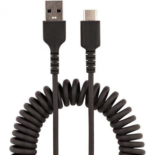 Startech .com 3ft (1m) USB A to C Charging Cable, Coiled Heavy Duty USB 2.0 A to Type-C, Durable Fast Charge & Sync USB-C Cable, Black… R2ACC-1M-USB-CABLE