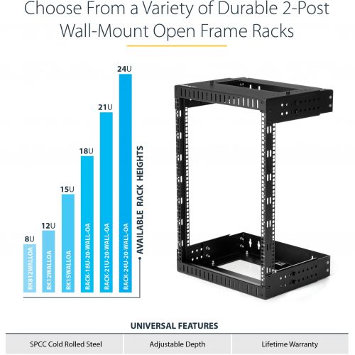 Startech .com 18U 19″ Wall Mount Network RackAdjustable Depth 12-20″ Open Frame for Server Room /AV/Data/Computer Equipment w/Cage… RACK-18U-20-WALL-OA