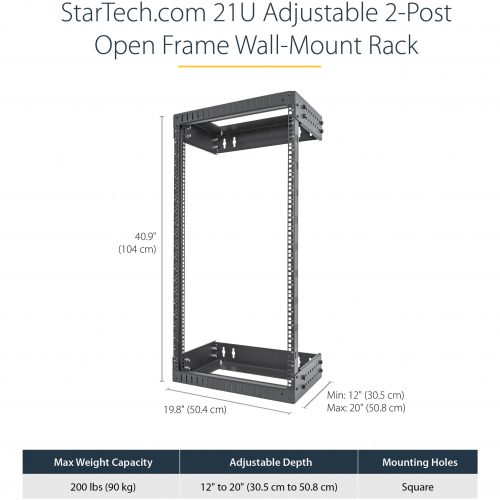 Startech .com 21U 19″ Wall Mount Network RackAdjustable Depth 12-20″ Open Frame for Server Room /AV/Data/Computer Equipment w/Cage… RACK-21U-20-WALL-OA