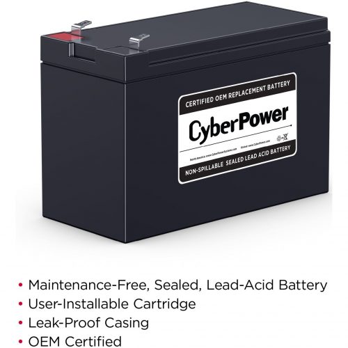 Cyber Power RB1270B Replacement Battery Cartridge1 X 12 V / 7.2 Ah Sealed Lead-Acid Battery, 18MO Warranty RB1270B
