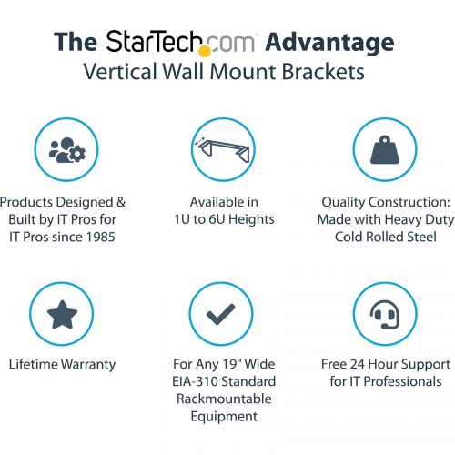 Startech .com 1U 19in Steel Vertical Wall Mount Equipment Rack BracketMount a server, network or telecommunications device vertically with… RK119WALLV
