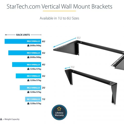 Startech .com 1U 19in Steel Vertical Wall Mount Equipment Rack BracketMount a server, network or telecommunications device vertically with… RK119WALLV