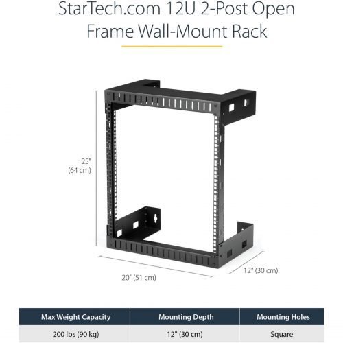 Startech .com 12U 19″ Wall Mount Network Rack, 12″ Deep 2 Post Open Frame Server Room Rack for Data/AV/IT/Computer Equipment/Patch Panel with C… RK12WALLO