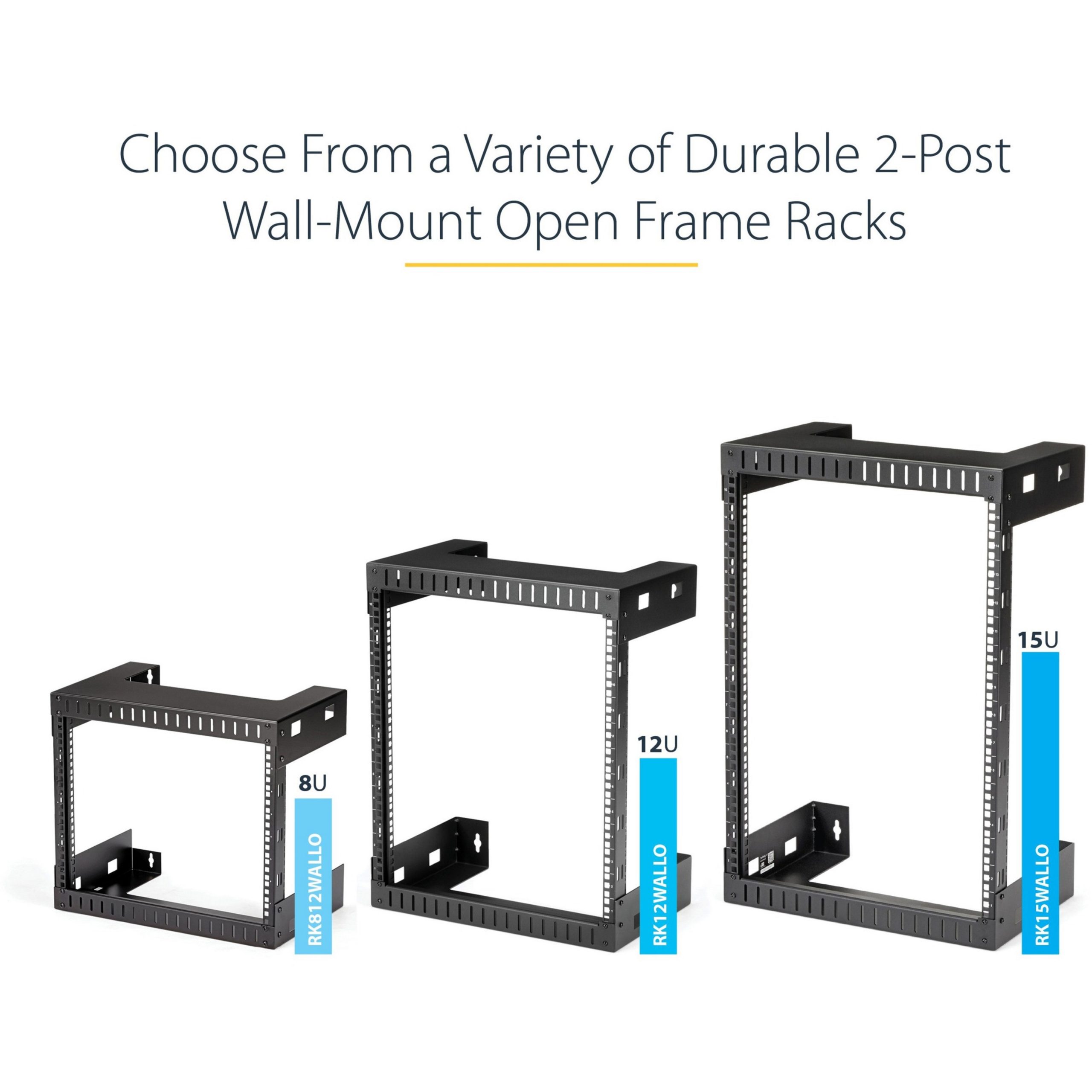 2-Post Open Frame Server Rack, 12U, Switch-Depth, Wall-Mount