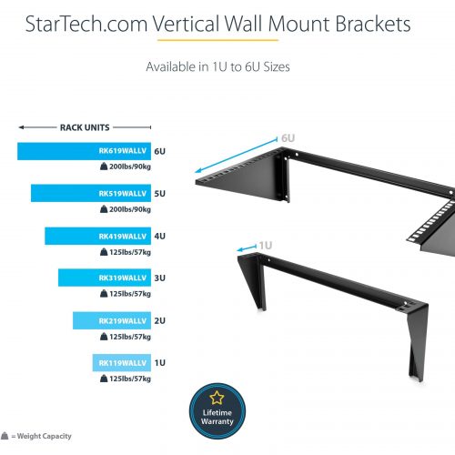 Startech .com 4U 19in Steel Vertical Wallmount Equipment Rack BracketMount server, network or telecommunications devices vertically with th… RK419WALLV