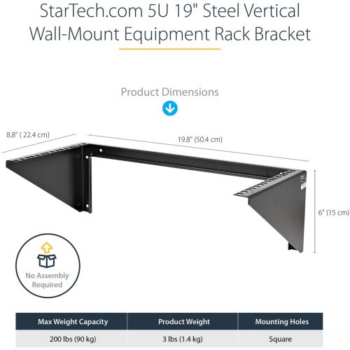Startech .com 5U Vertical Wall Mount Rack, 19″ Wall Mounting Bracket, Open Low Profile Network/Server Room/Data/AV/IT/Patch Panel/Equipment -… RK519WALLV