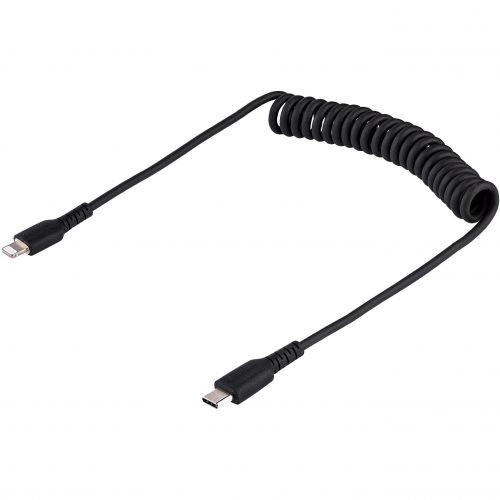 Startech .com 1m (3ft) USB C to Lightning Cable, MFi Certified, Coiled iPhone Charger Cable, Black, Durable TPE Jacket Aramid Fiber3.3ft… RUSB2CLT1MBC