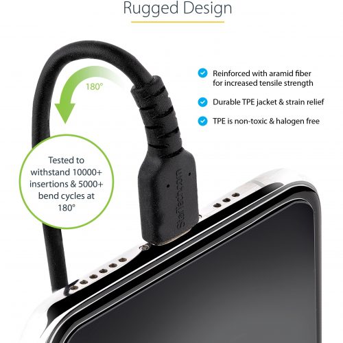 Startech .com 1m (3ft) USB C to Lightning Cable, MFi Certified, Coiled iPhone Charger Cable, Black, Durable TPE Jacket Aramid Fiber3.3ft… RUSB2CLT1MBC