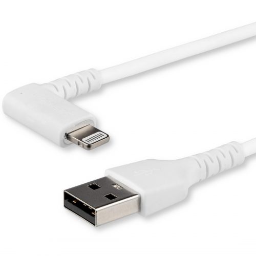 Startech .com 2m USB A to Lightning Cable iPhone iPad Durable Right Angled 90 Degree White Charger Cord w/Aramid Fiber Apple MFI Certified -… RUSBLTMM2MWR