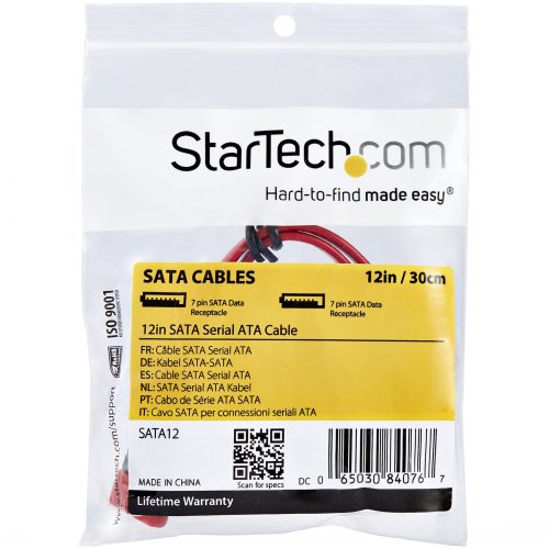 Startech .com 12in SATA Serial ATA CableMale SATAMale SATA12Red SATA12