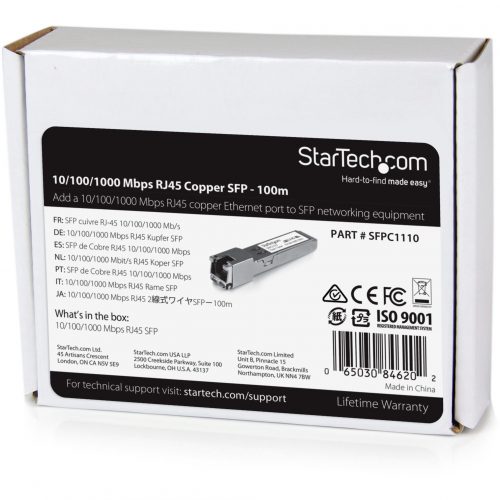 Startech .com Cisco SFP-GE-T Compatible SFP Module1000BASE-T10/100/1000 Mbps SFP to RJ45 Cat6/Cat5e Transceiver100mCisco SFP-GE-T Co… SFPC1110