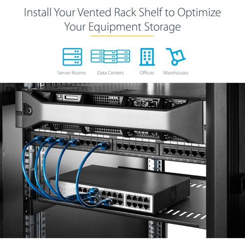 Startech .com 1U Vented Server Rack Cabinet ShelfFixed 20″ Deep Cantilever Rackmount Tray for 19″ Data/AV/Network Enclosure w/Cage… SHELF-1U-20-FIXED-V