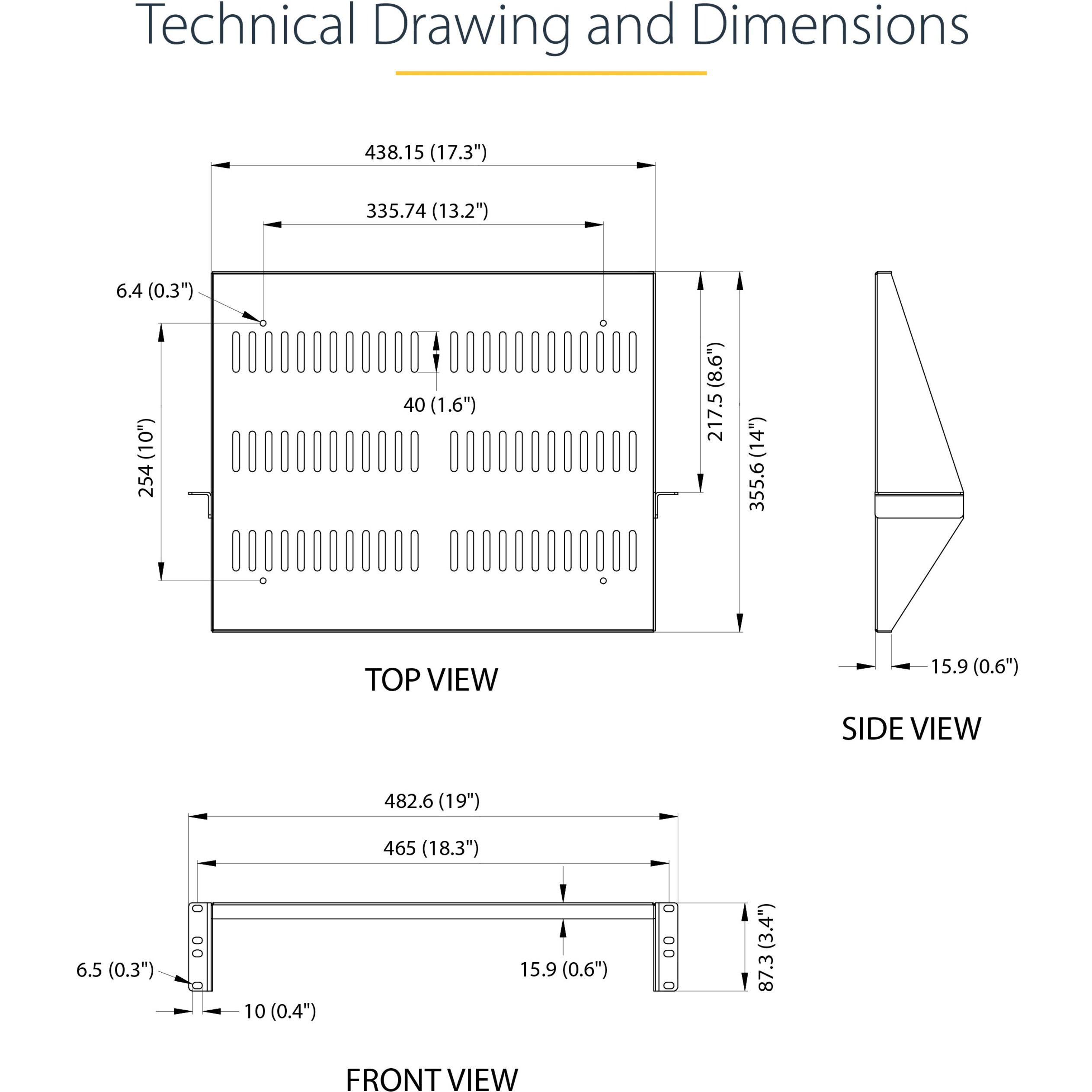 StarTech.com 2U 16in Universal Vented Rack Mount Cantilever Shelf