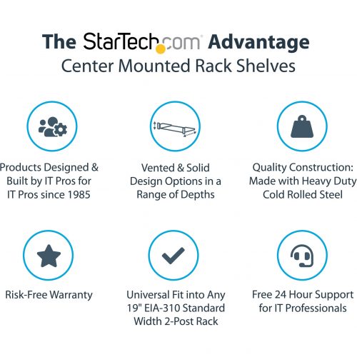 Startech .com 2U Vented Server Rack Cabinet ShelfFixed 20″ Deep Cantilever Rackmount Tray for 19″ Data/AV/Network Enclosure w/Cag… SHELF-2U-20-CENTER-V