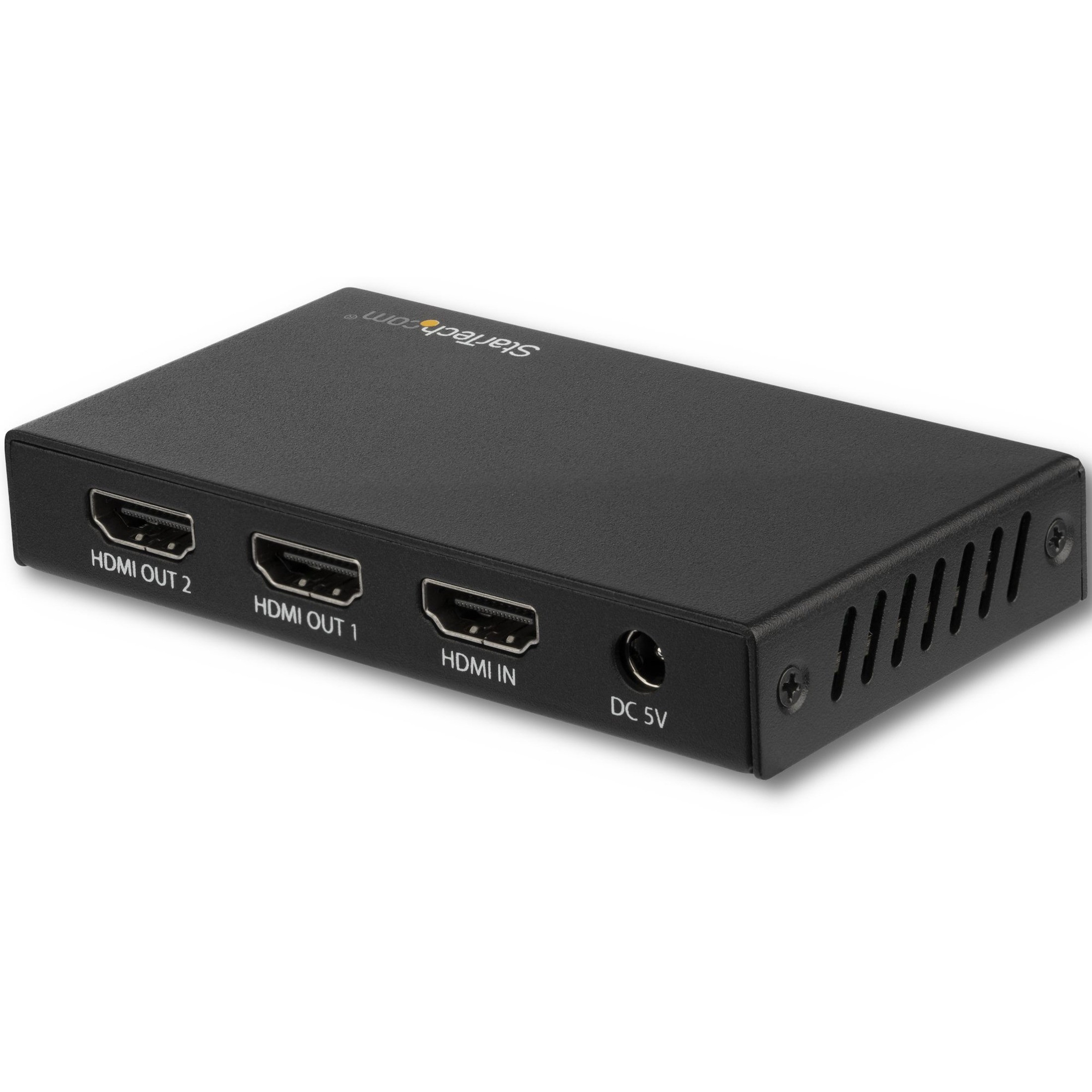 Startech .com 2 Port HDMI Splitter4K 60Hz1x2 Way HDMI 2.0 SplitterHDRST122HD202HDMI 2.0 splitter supports UHD 4K at 60Hz and HD… ST122HD202