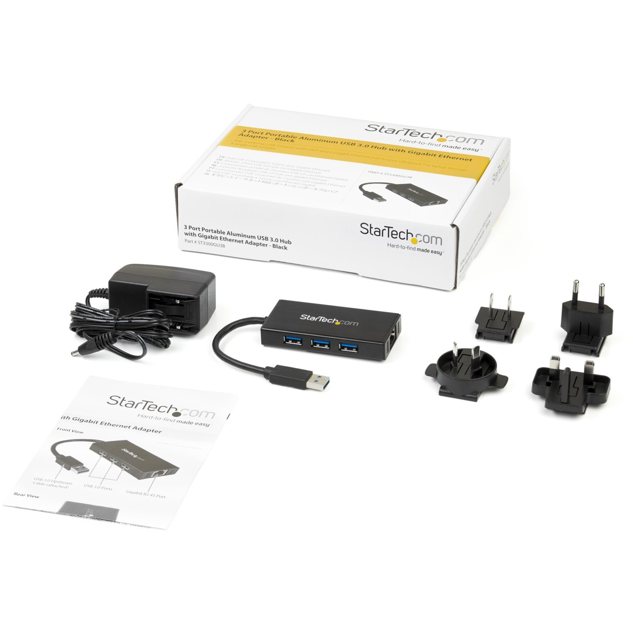 USB 3.0 to Gigabit Ethernet Adapter, 3 Port USB 3.0 Hub