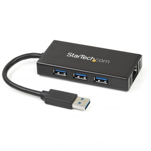 Startech .com 3 Port Portable USB 3.0 Hub with Gigabit Ethernet Adapter NICAluminum w/ CableAdd 3 external USB 3.0 ports w/ UASP and a G… ST3300GU3B