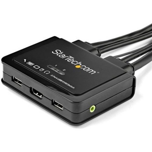 Startech .com 2 Port HDMI KVM Switch4K 60HzCompact UHD HDMI USB KVM Switch with 4ft Cables & AudioBus Powered & Remote Switching2… SV211HDUA4K
