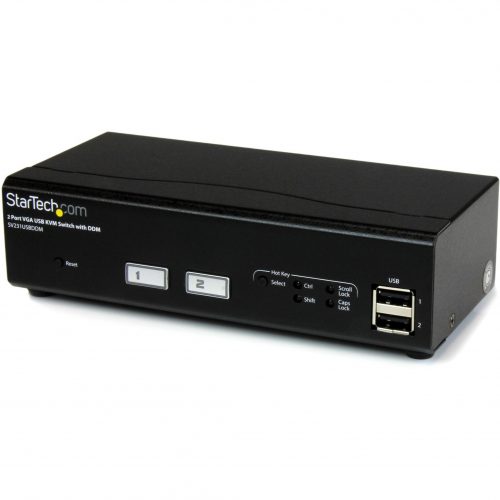 Startech .com 2 Port USB VGA KVM Switch with DDM Fast Switching Technology and CablesControl 2 VGA, USB-equipped PCs with a single periphe… SV231USBDDM