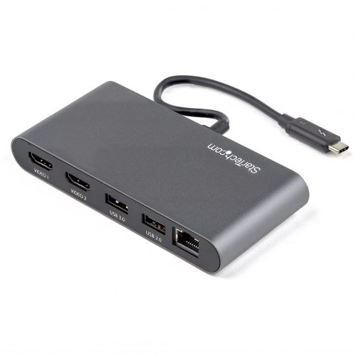 Startech .com Thunderbolt 3 Mini DockPortable Dual Monitor TB3 Laptop Docking Station HDMI 4K 60Hz2x USB-A & GbE28cm (11″) cableNe… TB3DKM2HDL