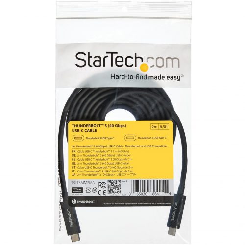 Startech .com .com 6 ft 2m Thunderbolt 3 Cable w/ 100W PD40GbpsDual 4K or Full 5KCertified Thunderbolt 3 USB-C CableTransf… TBLT3MM2MA