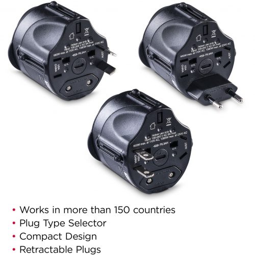 Cyber Power TRA1A2 International Travel AdapterVACType A, Type C, Type G, & Type I Input Plugs, Black,  Warranty TRA1A2